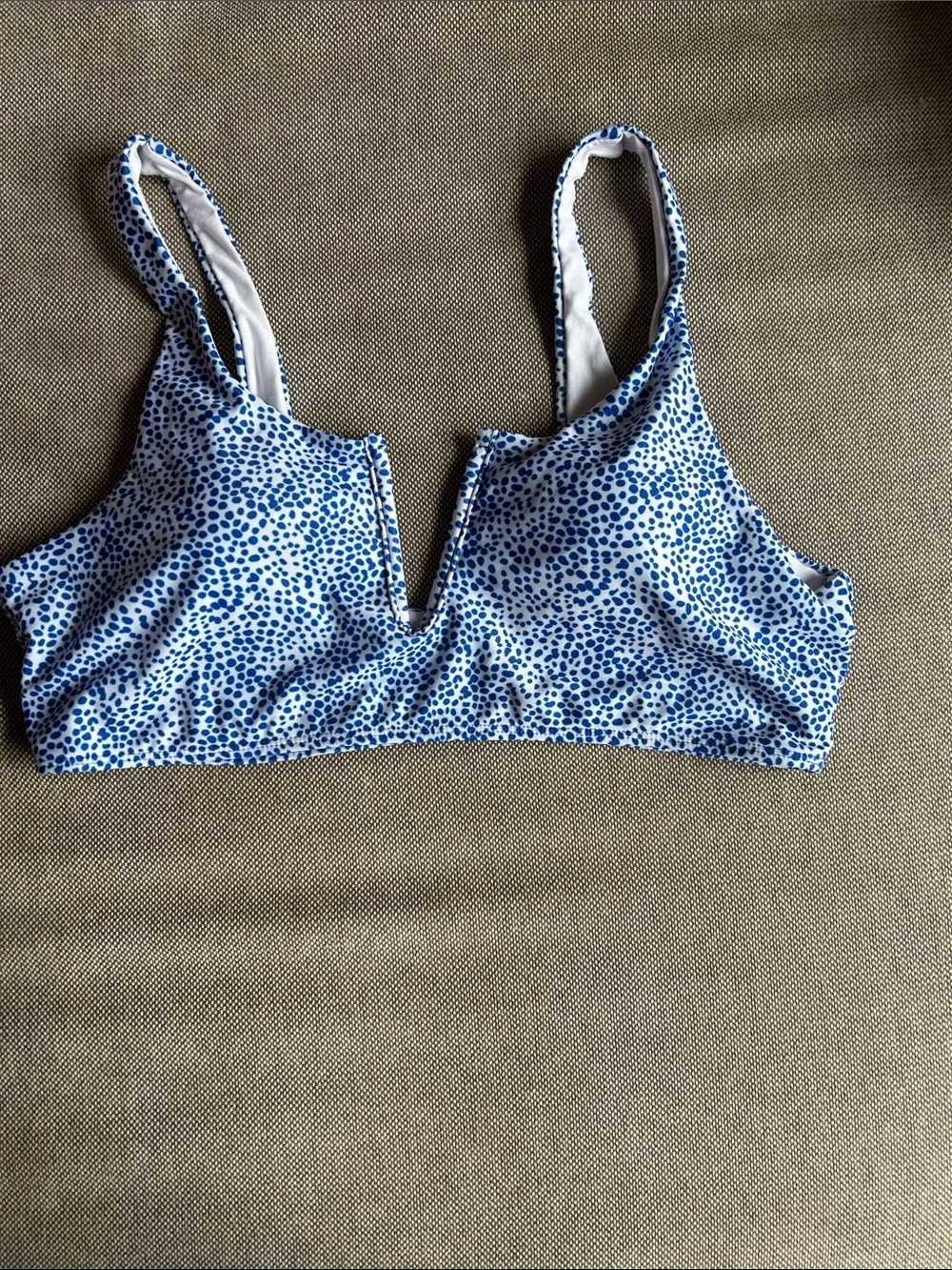 Blue & White V-Notch Speckled Bikini Top